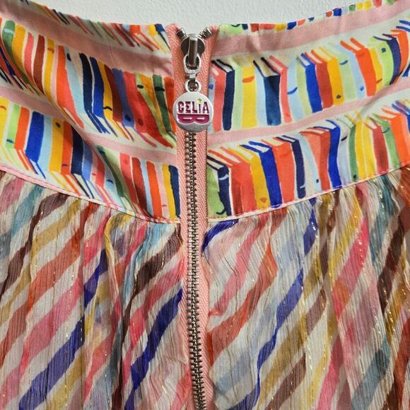 NWT Anthropologie Celia B Pilar Shimmer Silk Maxi Skirt L Sheer Boho Metallic - Picture 6 of 11